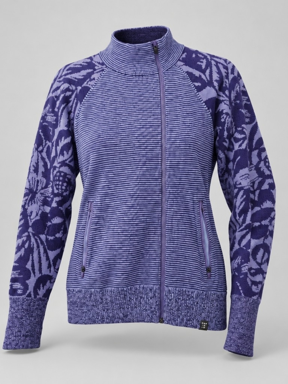 Title Nine Purple Jacquard Floral Zip-Up Sweater Jacket